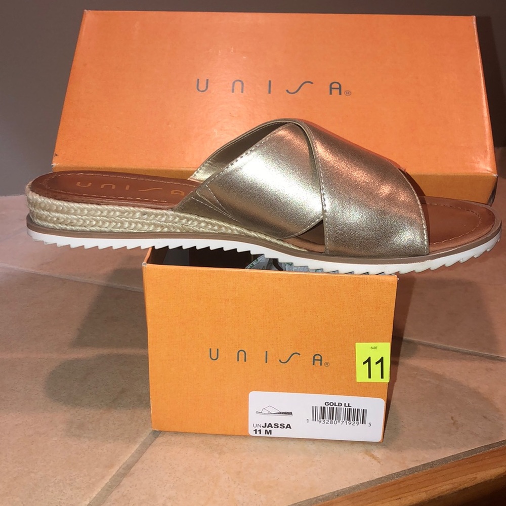 Unisa criss-cross slide sandals- gold